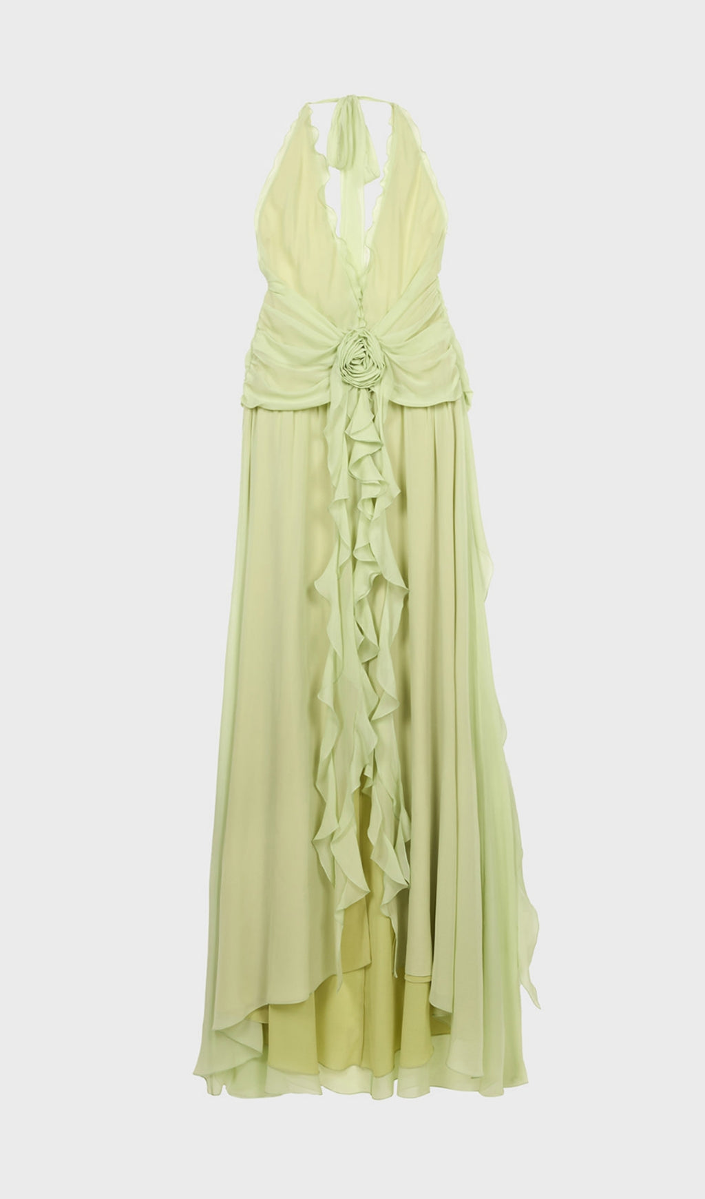 Aonaver Floral Ruffle Halter Maxi Dress in Green