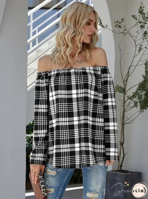 Off-Shoulder Striped Long Sleeve T-Shirt
