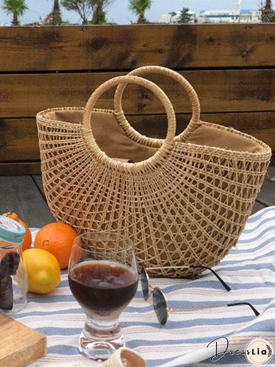 New Beach Portable Simple Moon Hollow Straw Bag