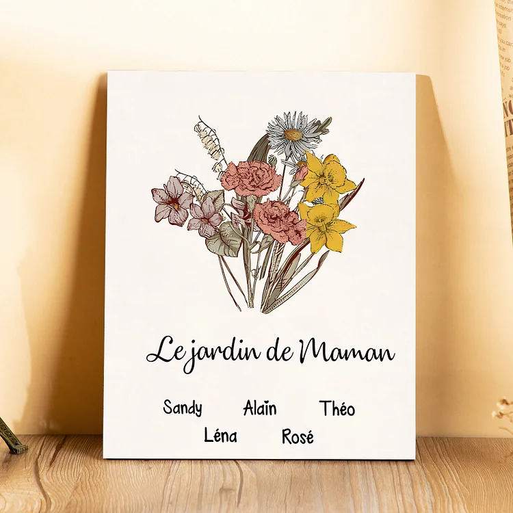 Cadre en Bois Jardin de Maman 1-10 Prénoms et 1 Texte Personnalisés avec Fleure de Naissance Cadeau pour Famille Jessemade FR