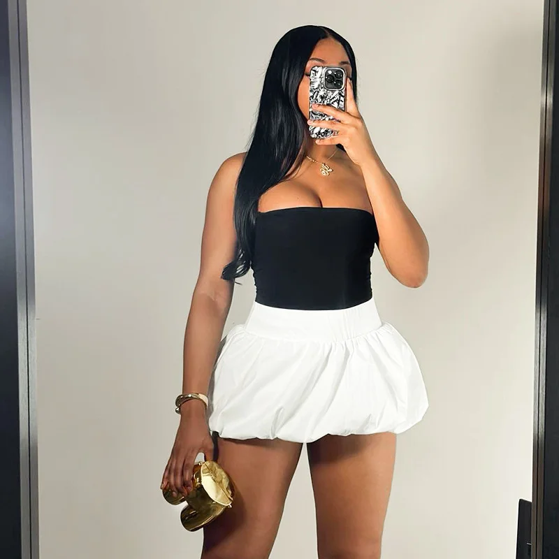 Uveng Uveng Women's Summer New Sexy Sleeveless Braed Vest Stimal Bubble Skirt Two-Sleeve