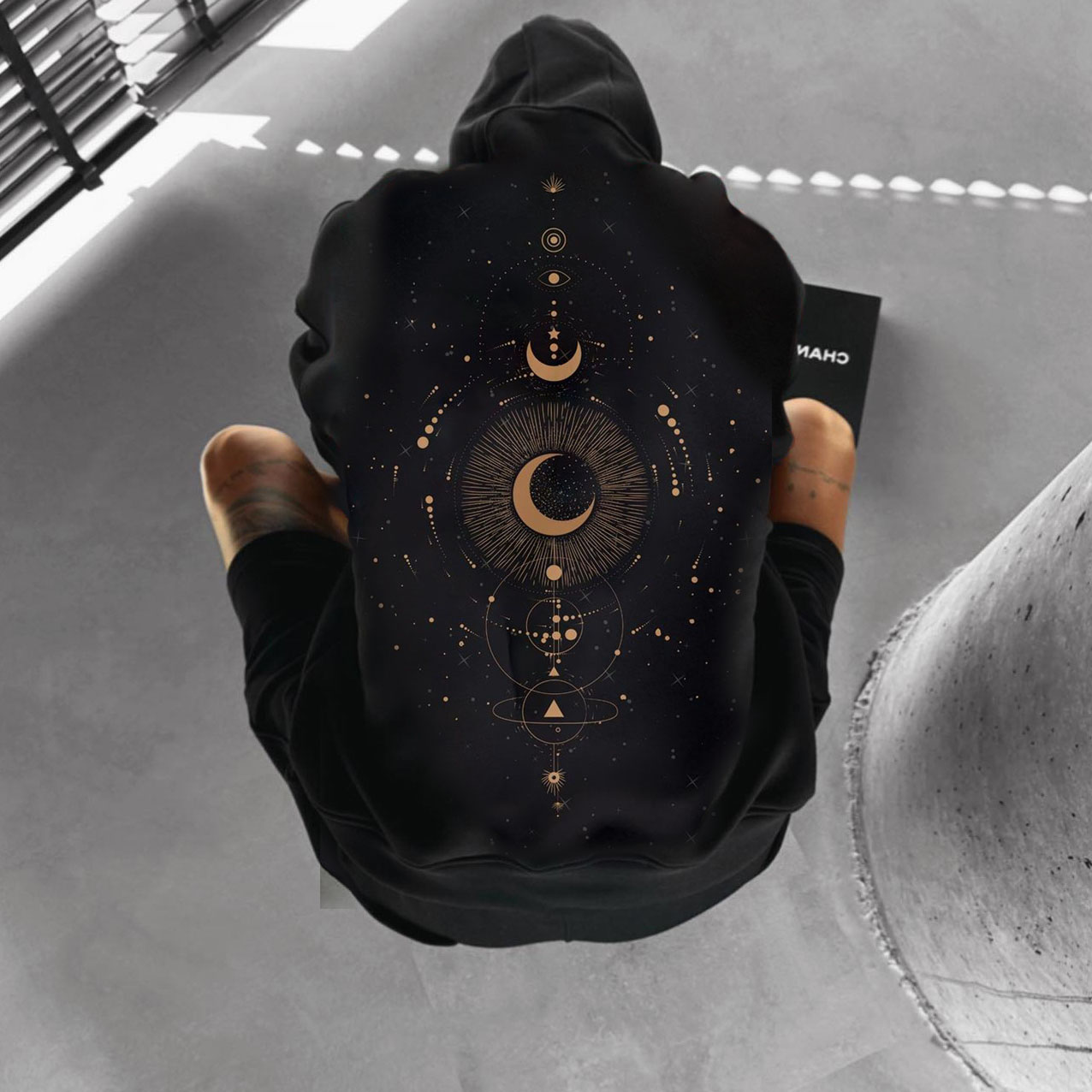 Oversize Sun And Moon Print Hoodie