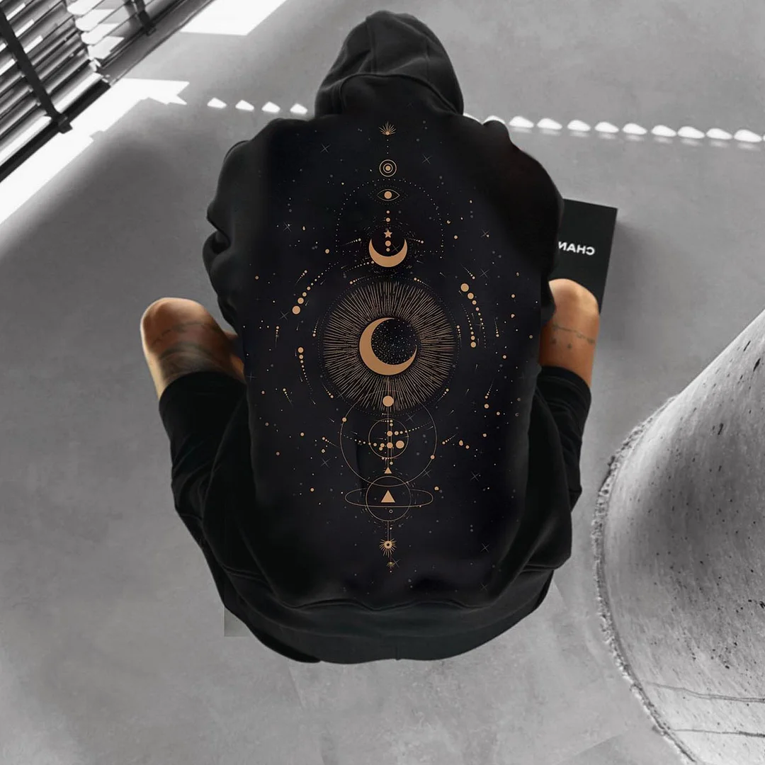 Oversize Sun And Moon Print Hoodie