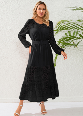 Plus size women's European and American slim fitting temperament lace French lace mid length dress
