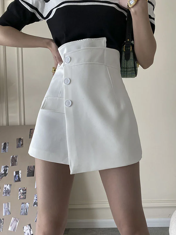 High Waisted Irregular Clipping Pure Color Culotte Shorts Bottoms
