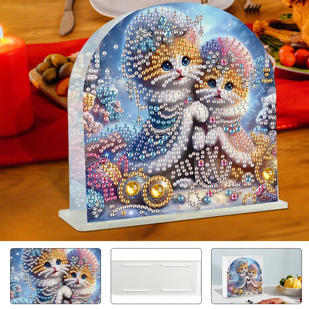 5D DIY Cat Acrylic Diamond Art Painting Napkin Holder Set
