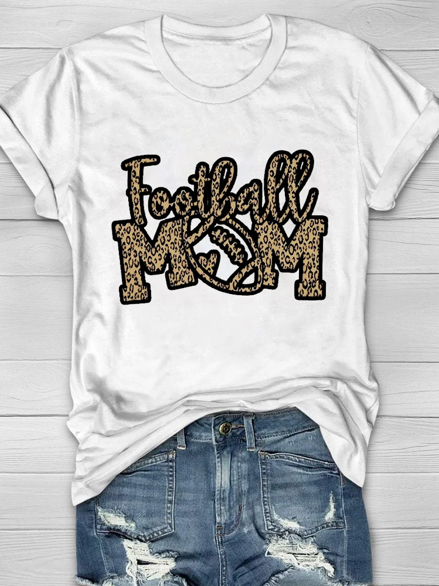 Football Mom Print Short Sleeve T-Shirt