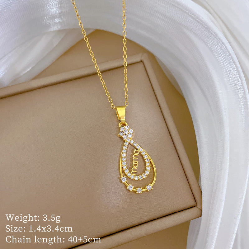 Copper Micro-Inlaid Heart Fashion Gorgeous Full Diamond Necklace Women’S Versatile Clavicle Chain Titanium Steel