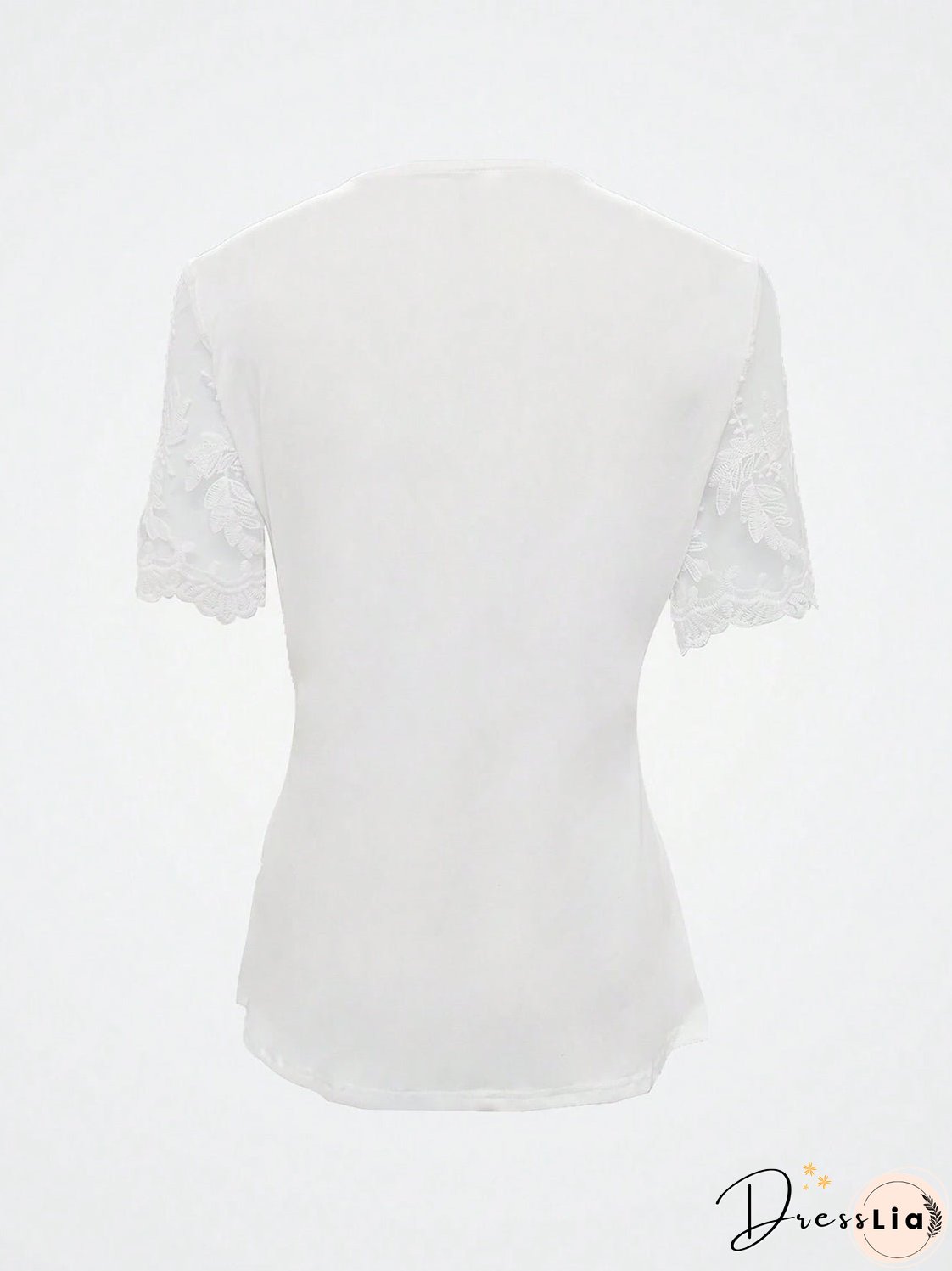 Notched Lace Short Sleeve Top