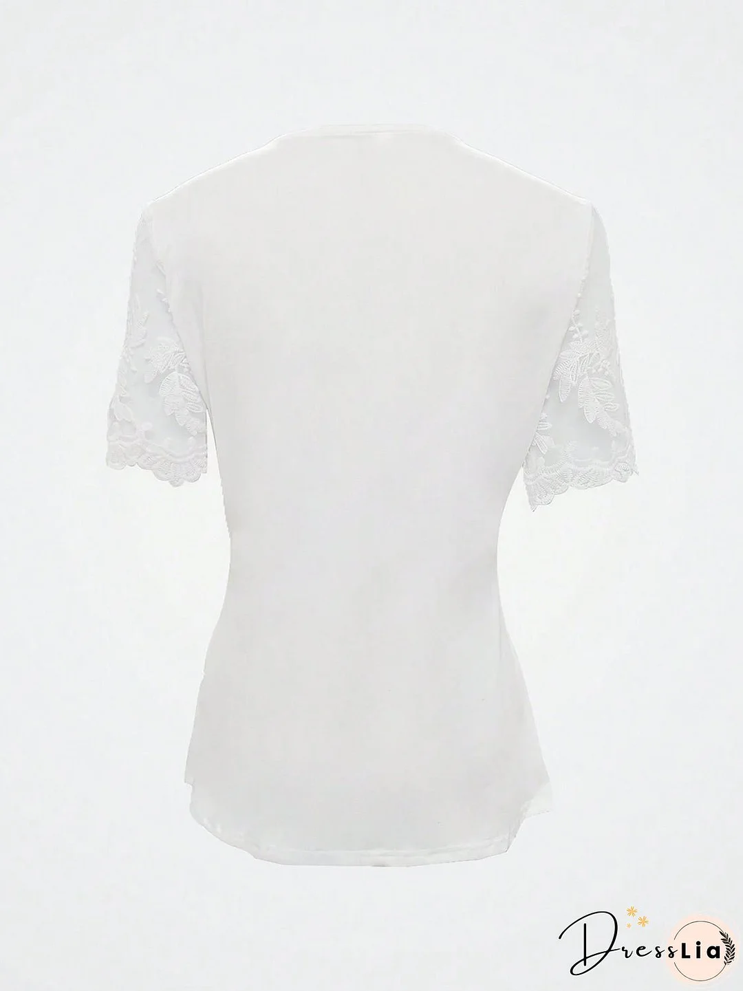 Notched Lace Short Sleeve Top