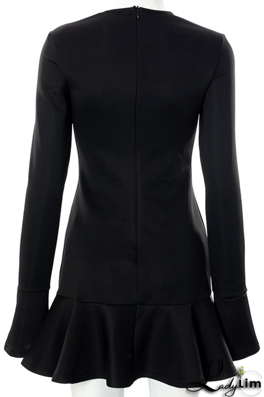 Black Sexy Solid Flounce O Neck Trumpet Mermaid Dresses