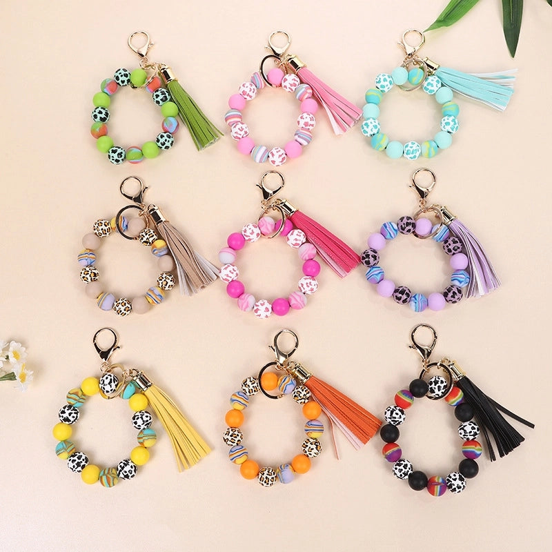 Vintage Style Minimalist Leopard Silica Gel Beaded Unisex Bag Pendant Keychain