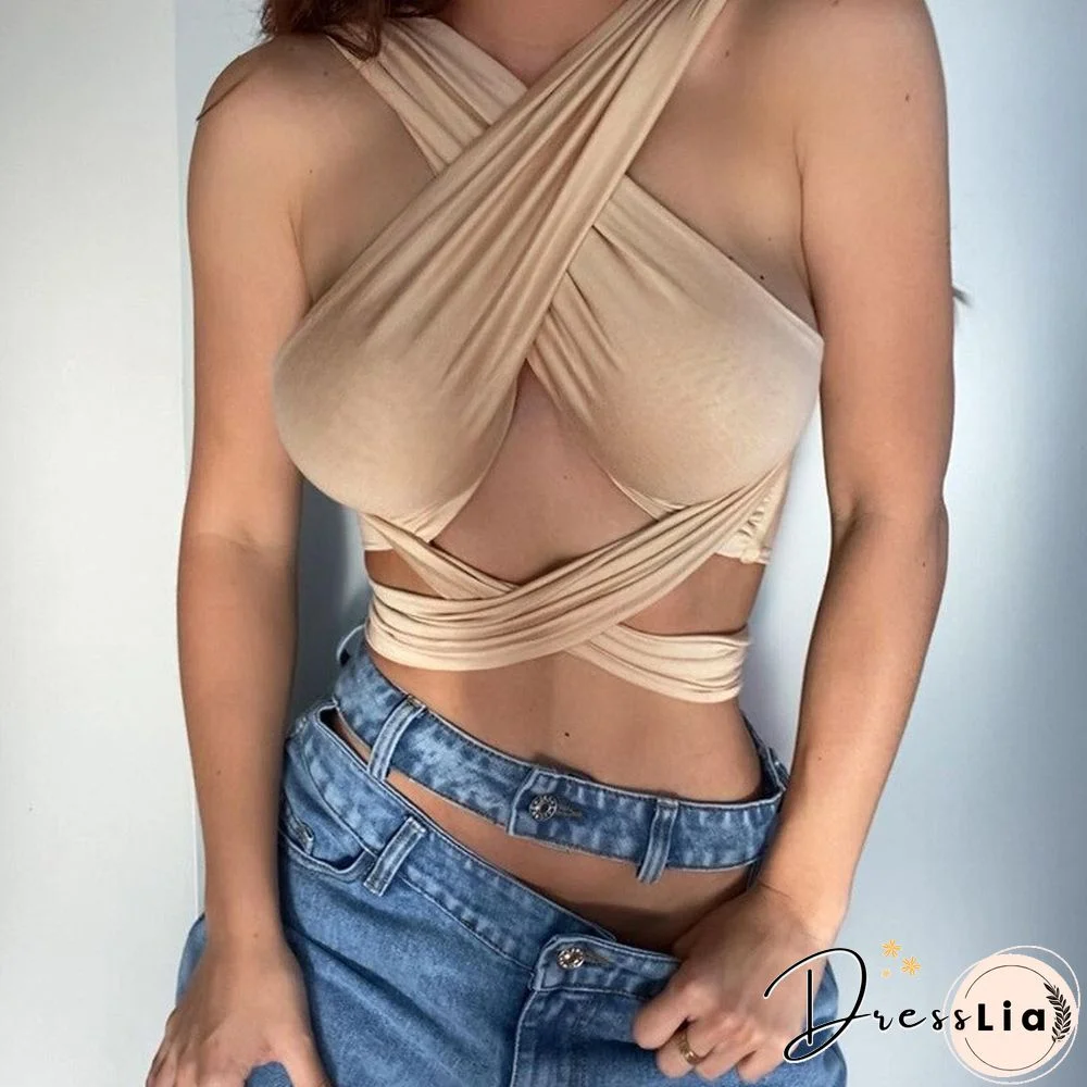 Neck Tube Top Vest Female Tide Ropa De Mujer Y2k T Shirt Harajuku Fashion Sexy Hollow Out Bandage Crop Tops Women