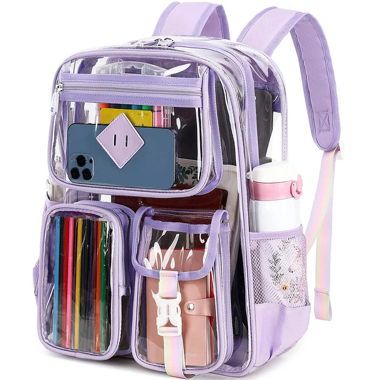 Sanmadrola Large Clear Backpack Heavy Duty Stadium Approved See Through Backpack Waterproof PVC Transparent Backpacks Clear Book Bag with Reinforced Strap for School Work Travel Festival