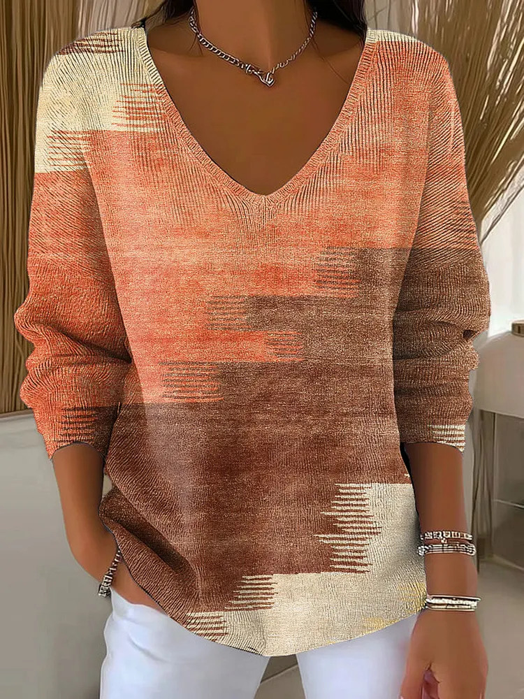 Women's Autumn Gradient Striped Casual Pullover Sweater