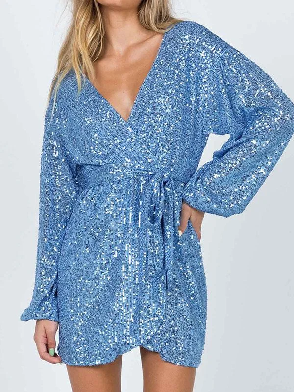 Tie front sequin wrap dress