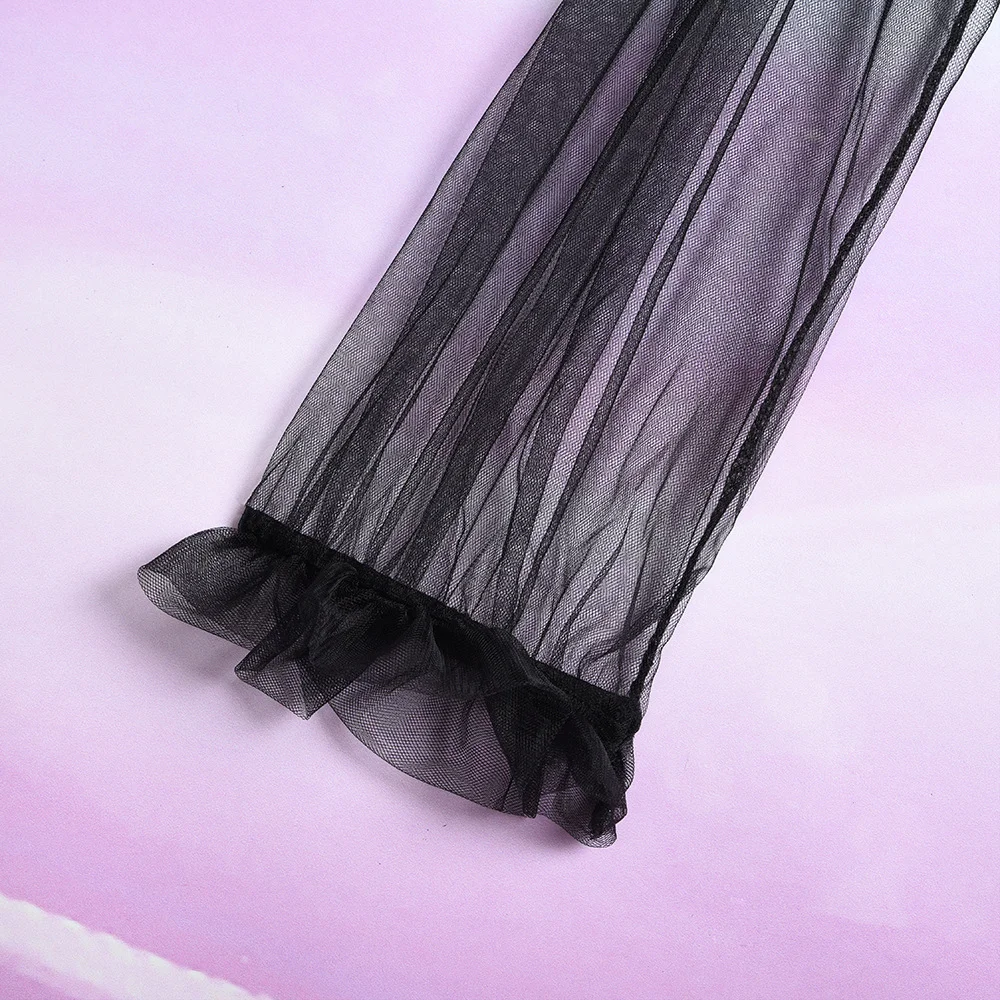 Billionm Mesh Sheer Lingerie Set Women Half Length Sleeve Top and Low Waist Thong G String Briefs See Through Open Cup Sexy Bra and Panty