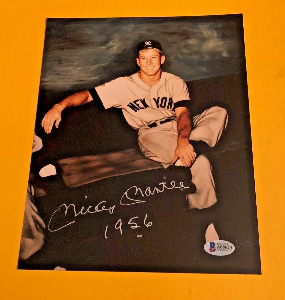 MICKEY MANTLE SIGNED GALLO 8X10 Photo Poster painting W/1956 INSCRIPTION BECKETT CERTIFIED