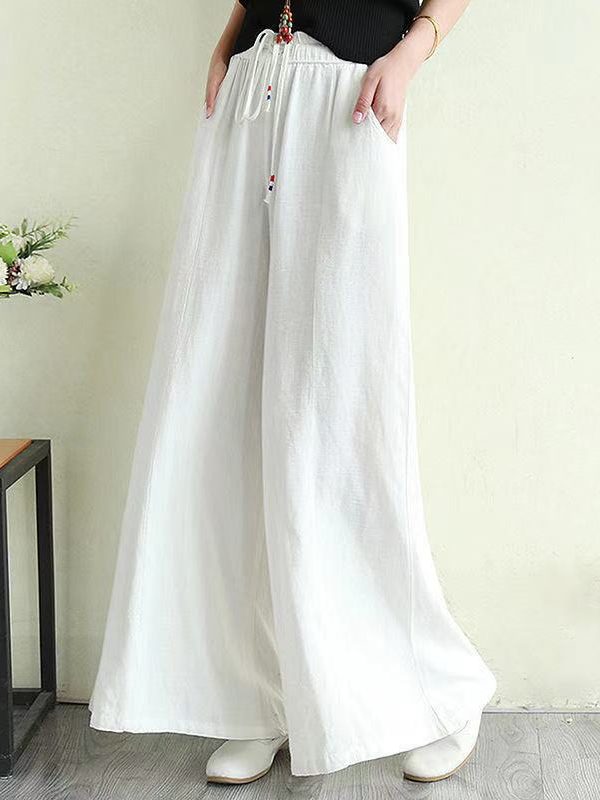 Loose Drawstring Elastic Waist Solid Color Casual Pants
