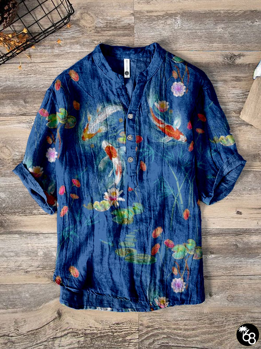 Japanese Water Garden Art Linen Blend Cozy Shirt | 168DEAL