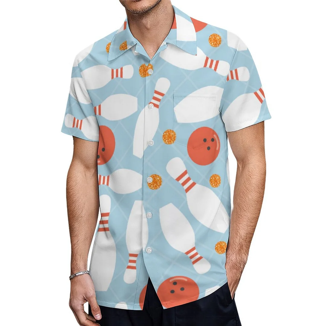 Short Sleeve Blue And Red Bowling Hawaiian Shirt Mens Button Down Plus Size Tropical Hawaii Beach Shirts