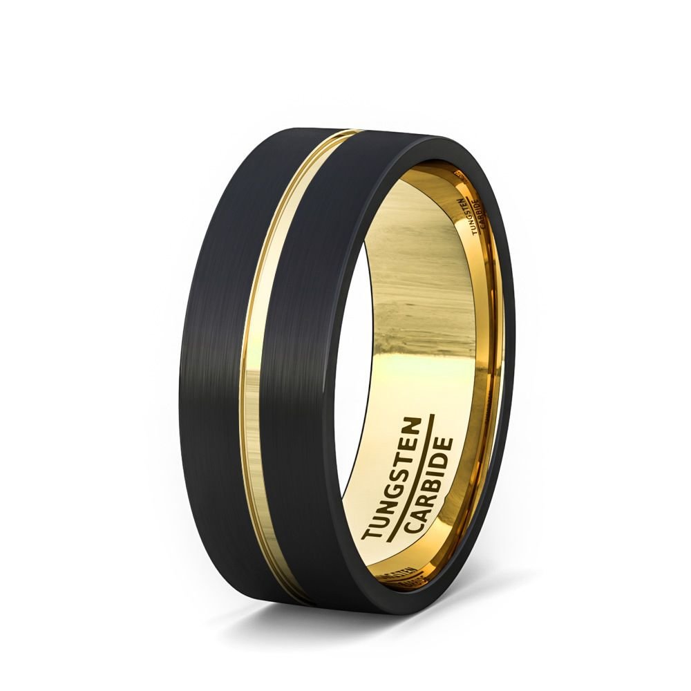 Tungsten Mens Women Wedding Band Fashion Ring Black Tungsten Rings Gold Inside and Groove Flat Edge Comfort Fit With Mens And Womens For 4MM 6MM 8MM 10MM