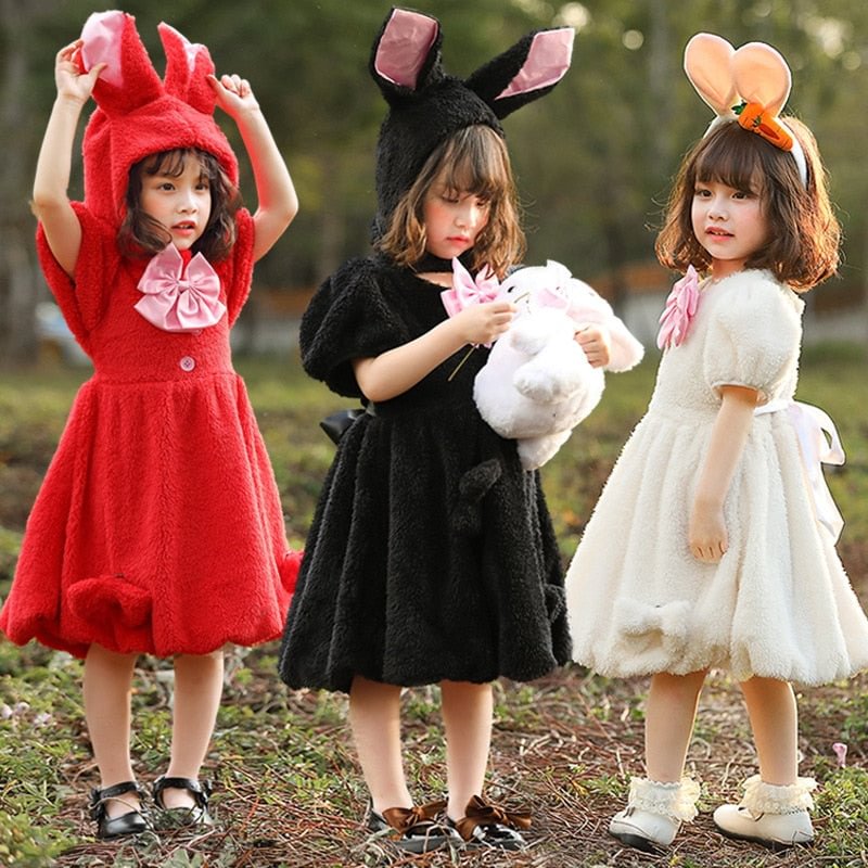 Girls Rabbit Dress with Ears Kids Easter Costume-elleschic
