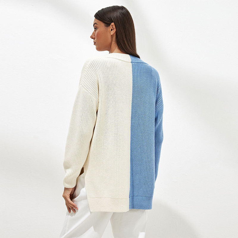 Ootddress V-Neck Waffle Knit Sweater Tops For Women Autumn 2025 New Patchwork Pullover Fashion Streetwear Casual Oversized Knitwear