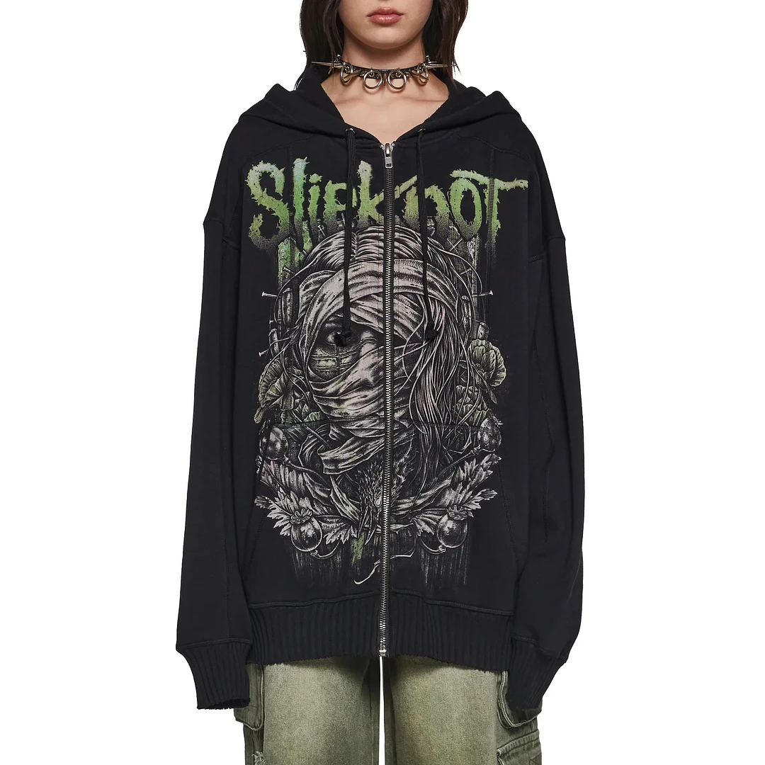 Athvotar Athvotar Embroidered Hoodie Hoodie Female Dark Letter Heavy Metal Style To Make Old Texture Zipper Coat