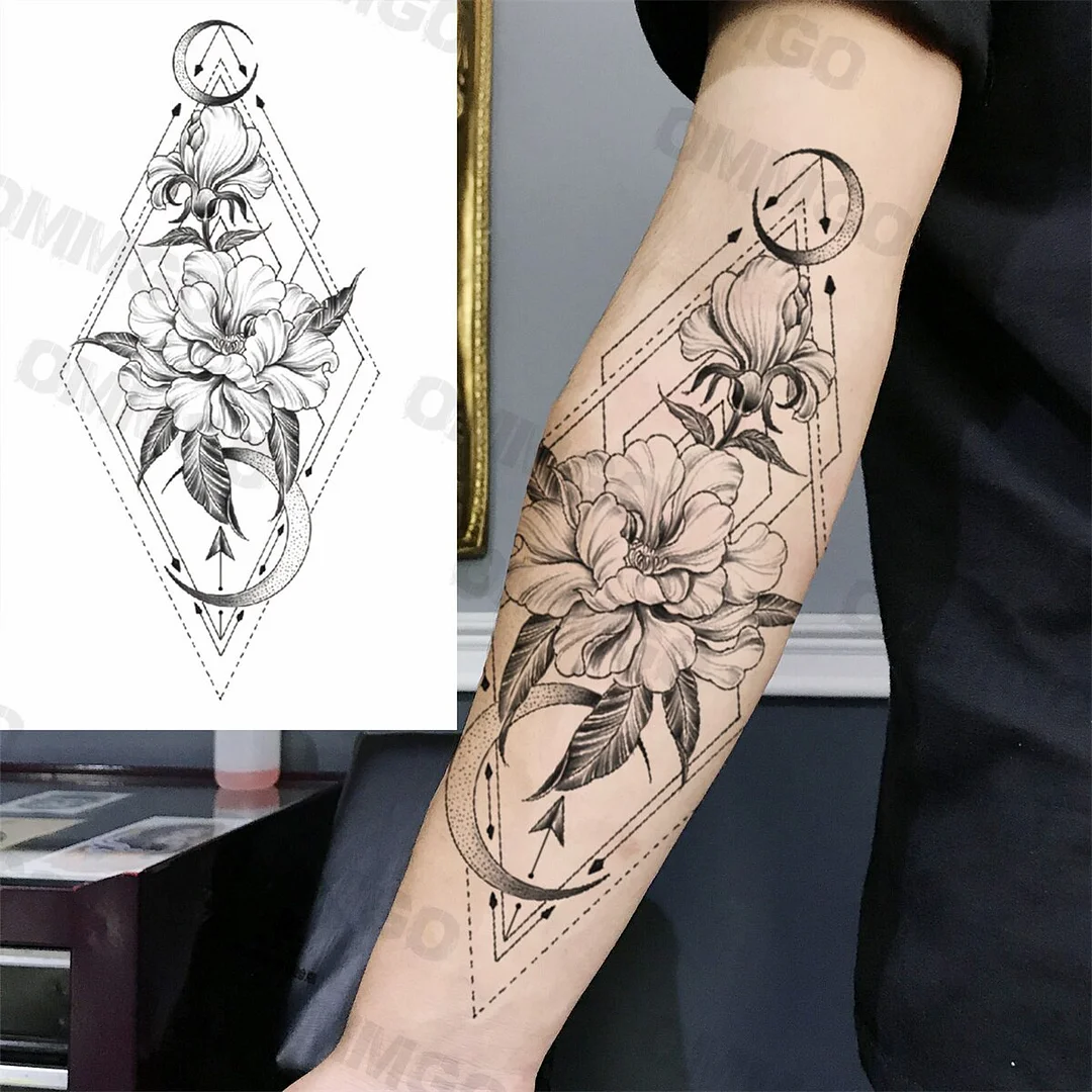 Sdrawing Rose Flower Skeleton Temporary Tattoos For Women Adult Girl Lion Tiger Crown Fake Tattoo Body Art Painting Tatoo Decal