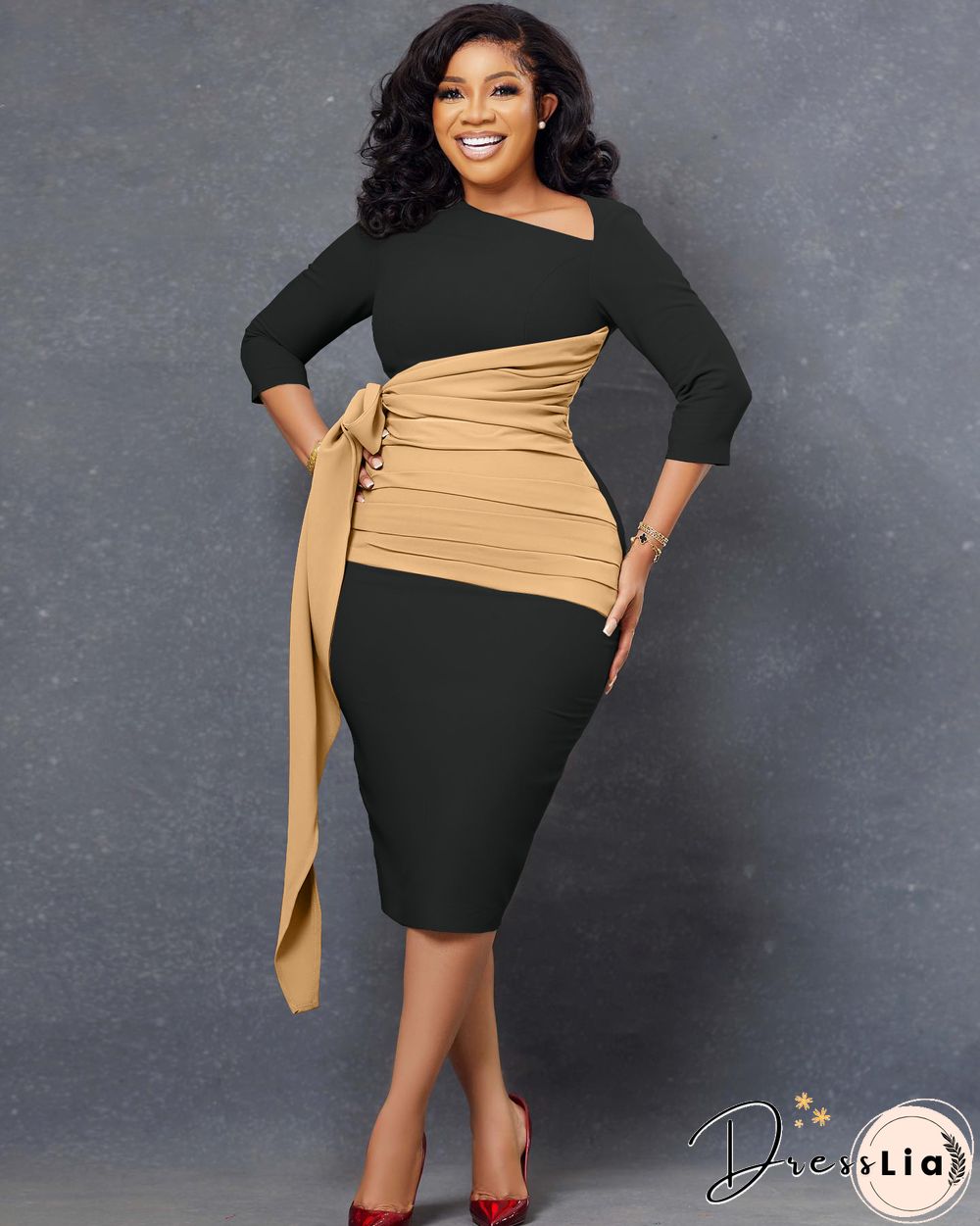 Elegant 3/4 Sleeve Bandage Ruched Pencil Dresses
