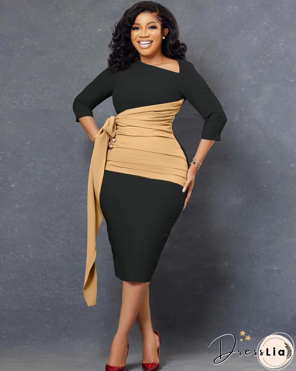 Elegant 3/4 Sleeve Bandage Ruched Pencil Dresses