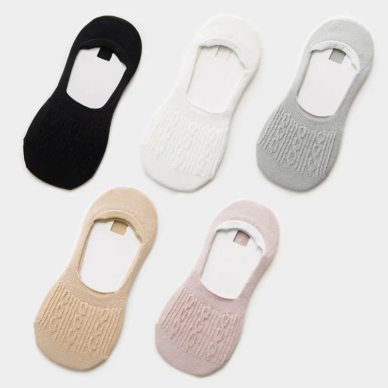 Candy Color Invisible Non-slip Low Cut Socks Fashion Women Casual Cotton Breathable Ankle Boat Socks 5Pairs