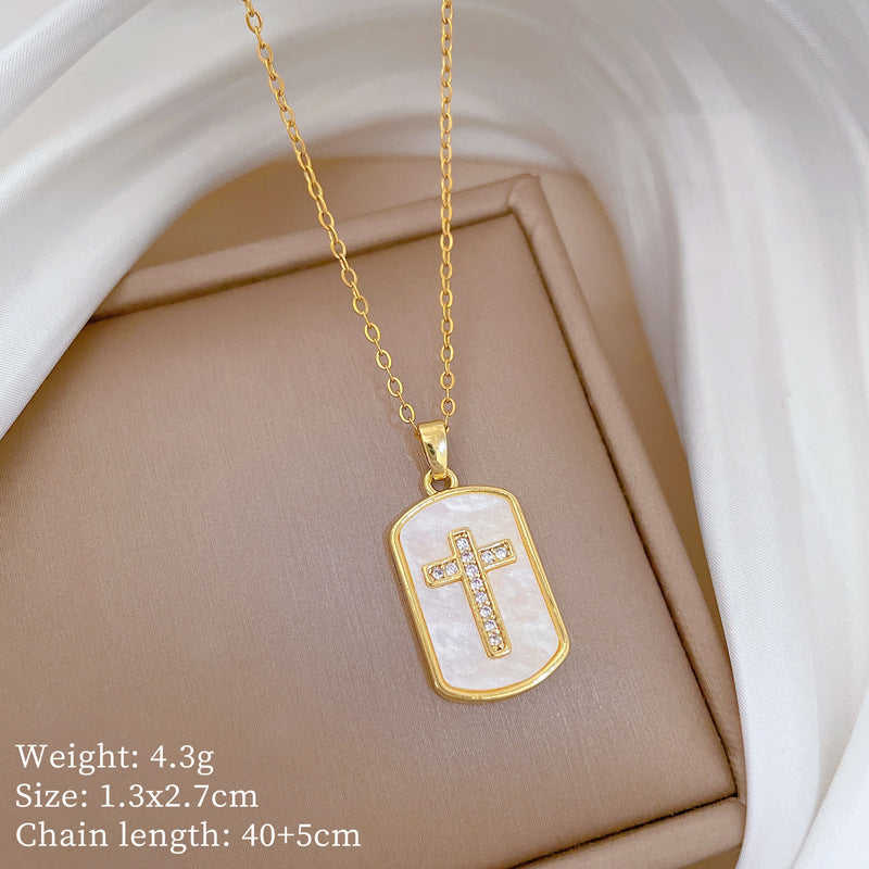 Copper Micro-Inlaid Cross Fashionable And Gorgeous Full Diamond Necklace For Women All-Match Clavicle Chain Titanium Steel