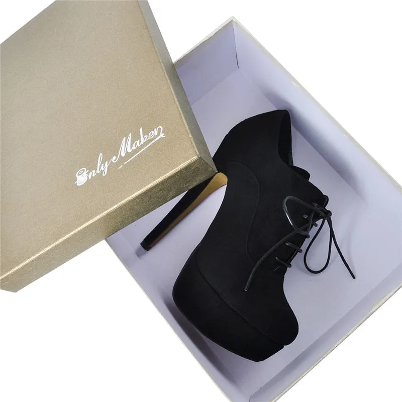 Onlymaker Women's Platform Sexy High Heel Ankle Boots Lace Up Stiletto Comfortable Party Flock Booties Plus Size US5~US15