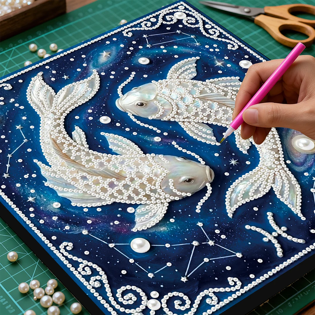 Pisces - DIY Pearl Diamond Art Kit With Frame 25*25cm