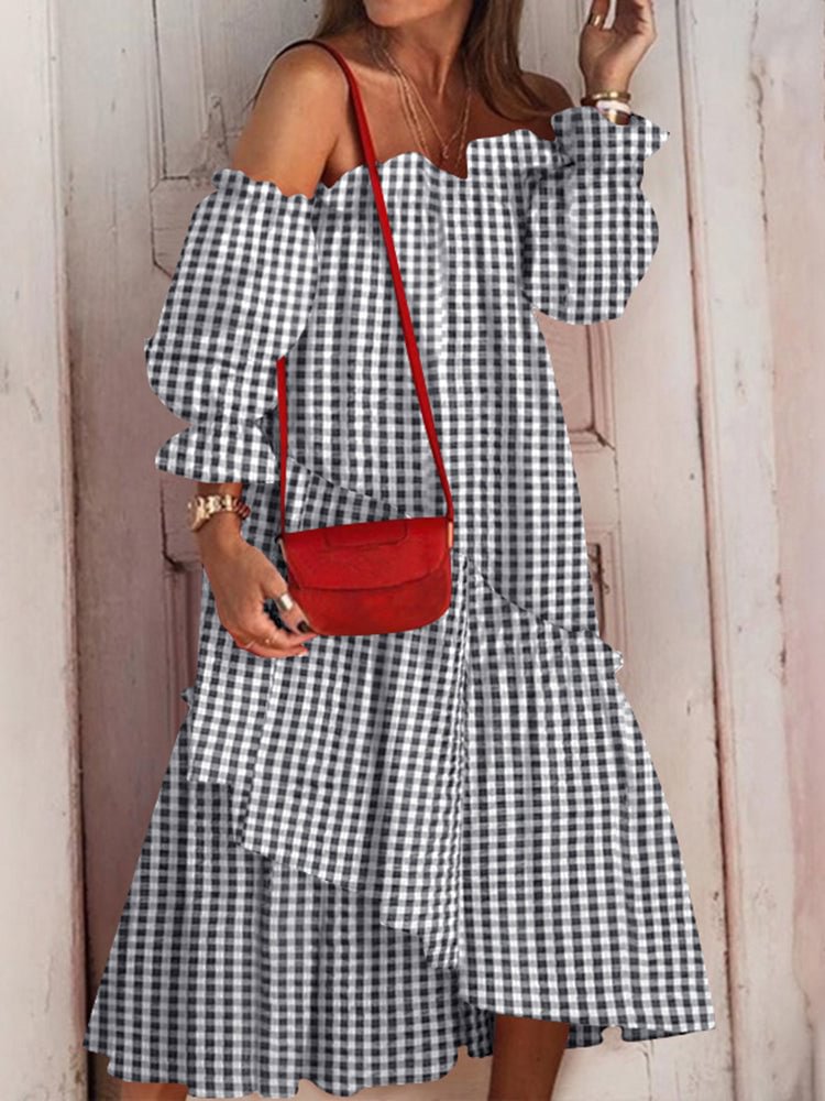 Plaid Long Sleeve Ladies Dress SKUH22951 QueenFunky