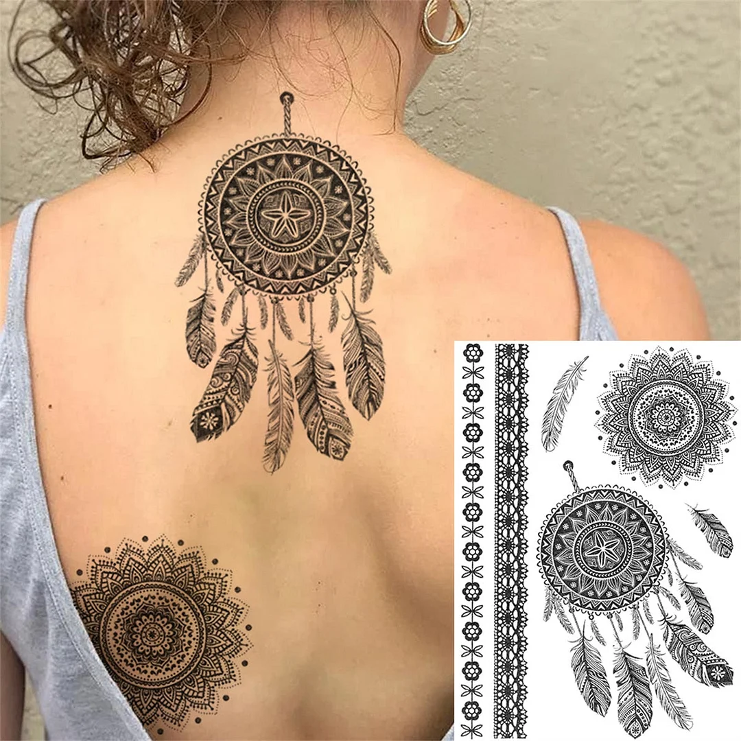 Lace Butterfly Temporary Tattoos For Women Girls Kids Tribal Black Henna Tattoo Sticker Mandala Flower Fake Jewelry Tatoos Adult