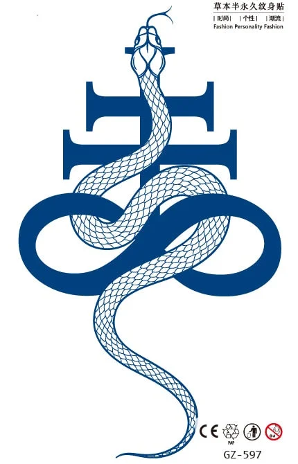 Temporary Waterproof Tattoo Stickers Seductive Snake Flower Ink Lasting Sexy Girls Arm Chest Waist Buttocks Realistic Fake Tatoo