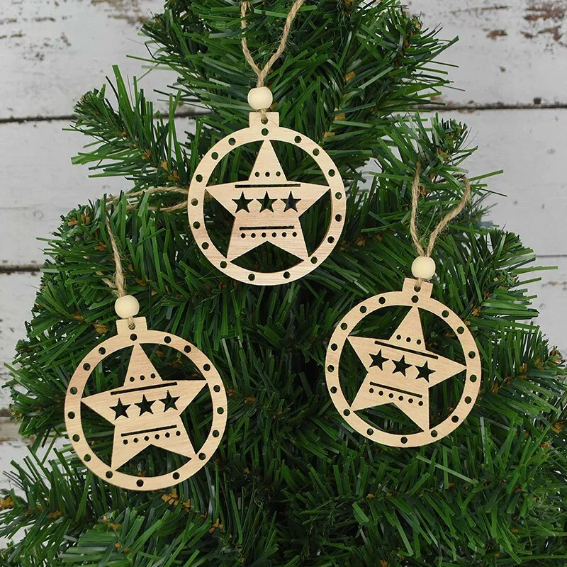 3pcs Vintage Christmas Wooden Pendants Ornaments DIY Wood Craft Christmas Decorations Christmas Tree Hanging Ornaments Gifts