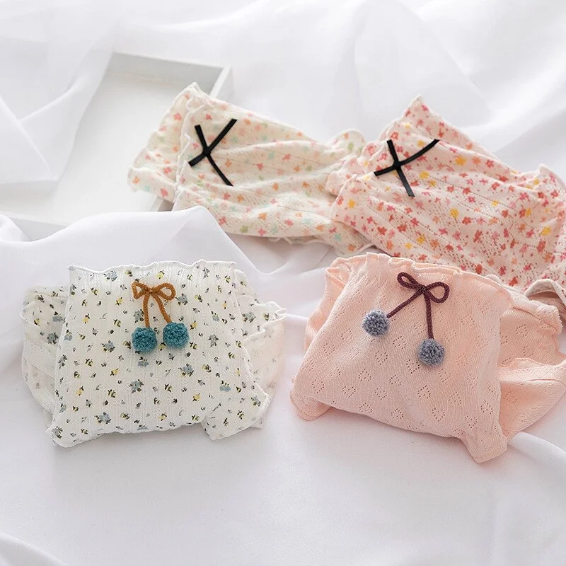 Billionm Comfortable Cotton Underwear Underwear Hollow Mesh Panties Pure Cotton Women Briefs Simple Mid-waist Ruffle