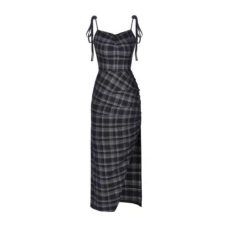 Plaid Wrinkle Slim Dress