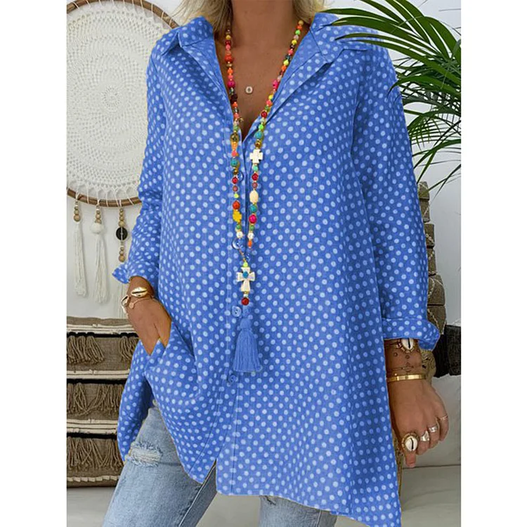 Polka dot print plus size shirt