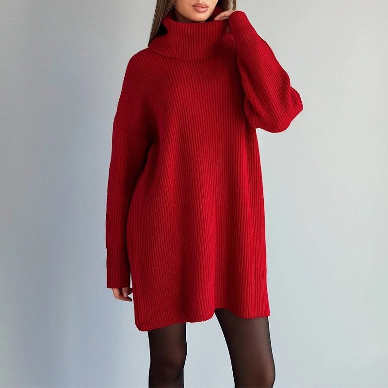 long sweater dress outfit 2024 Autumn Comfortable Fashion Turtleneck Solid Color Slim Knit Dress