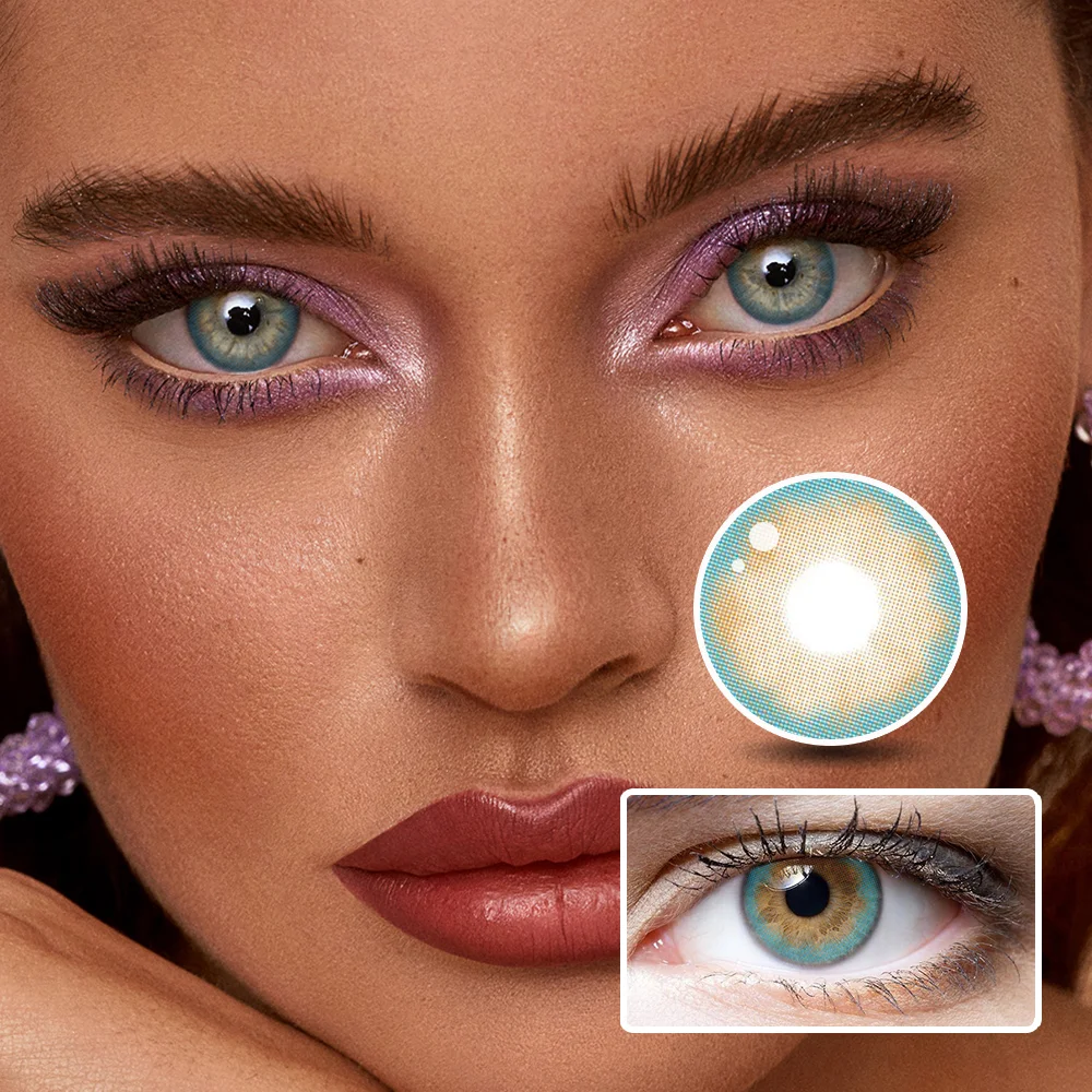 Fragrant Honey Blue Yearly Prescription Colored Contacts for Dark Eyes,  Comfy Colored Contact Lenses, Colored Eye Contacts for Brown Eyes NEBULALENS