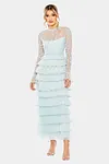 Embroidered Long Sleeve Ruffled Tiered Dress