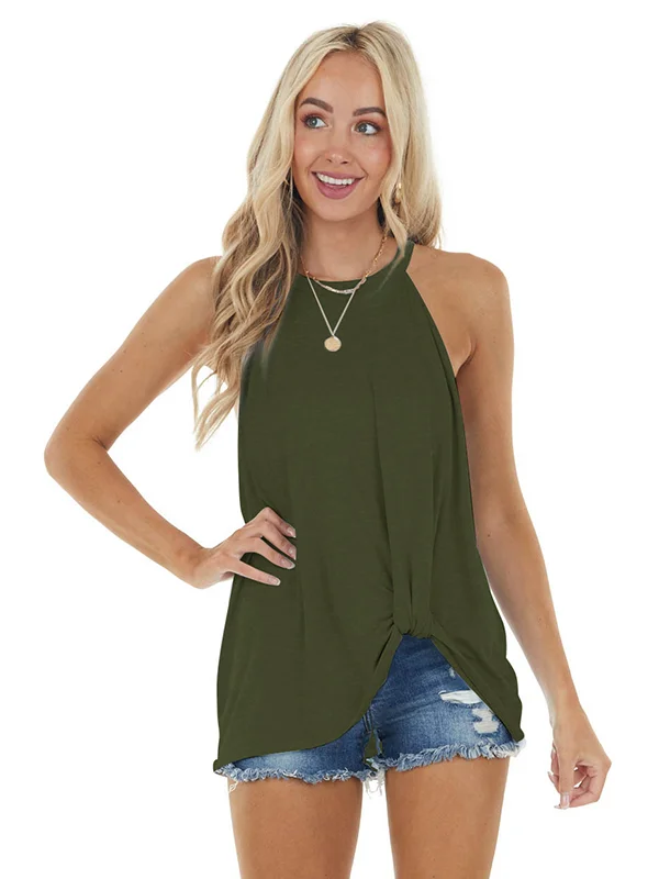Simple Sleeveless Solid Color Halter-Neck Vest Top