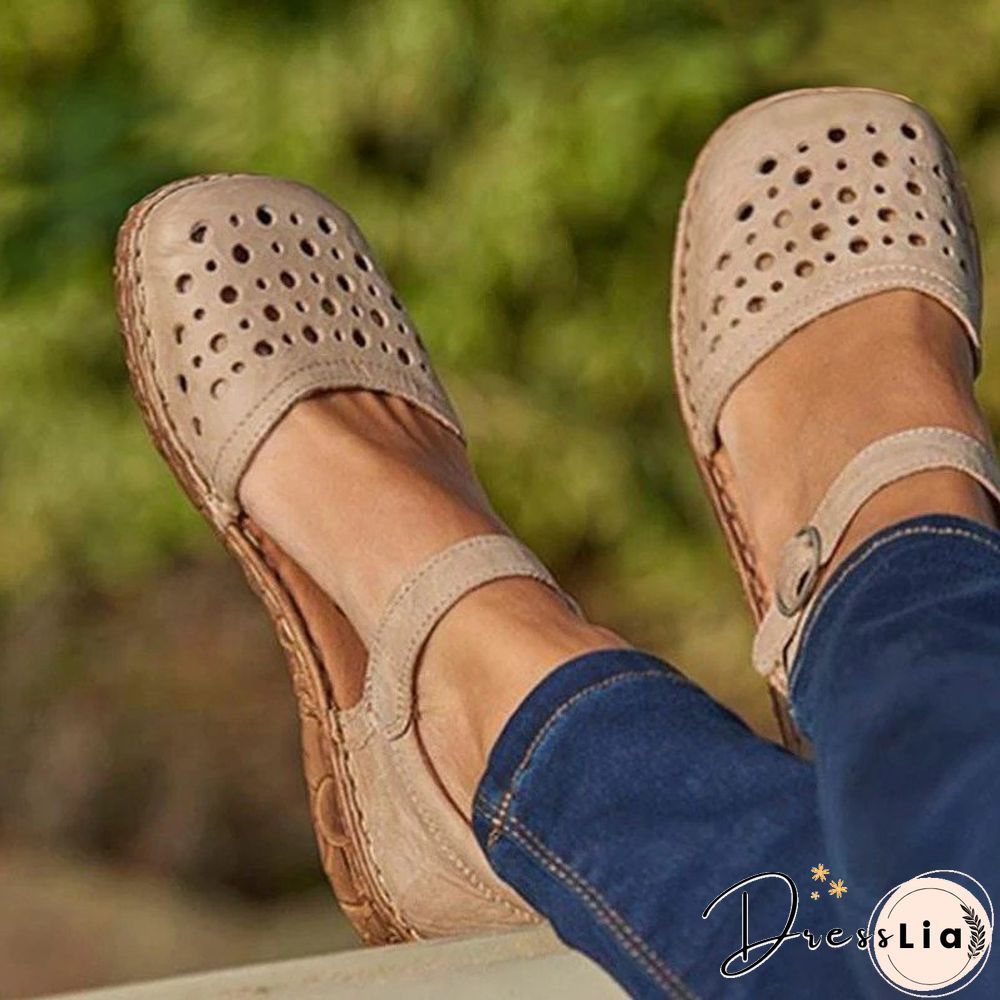 Women Summer Ladies Round Toe Hollow-Out Sandals