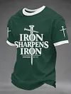 Men's Iron Sharpens Iron Proverbs 27:17 Christian Cross Print Casual Tee