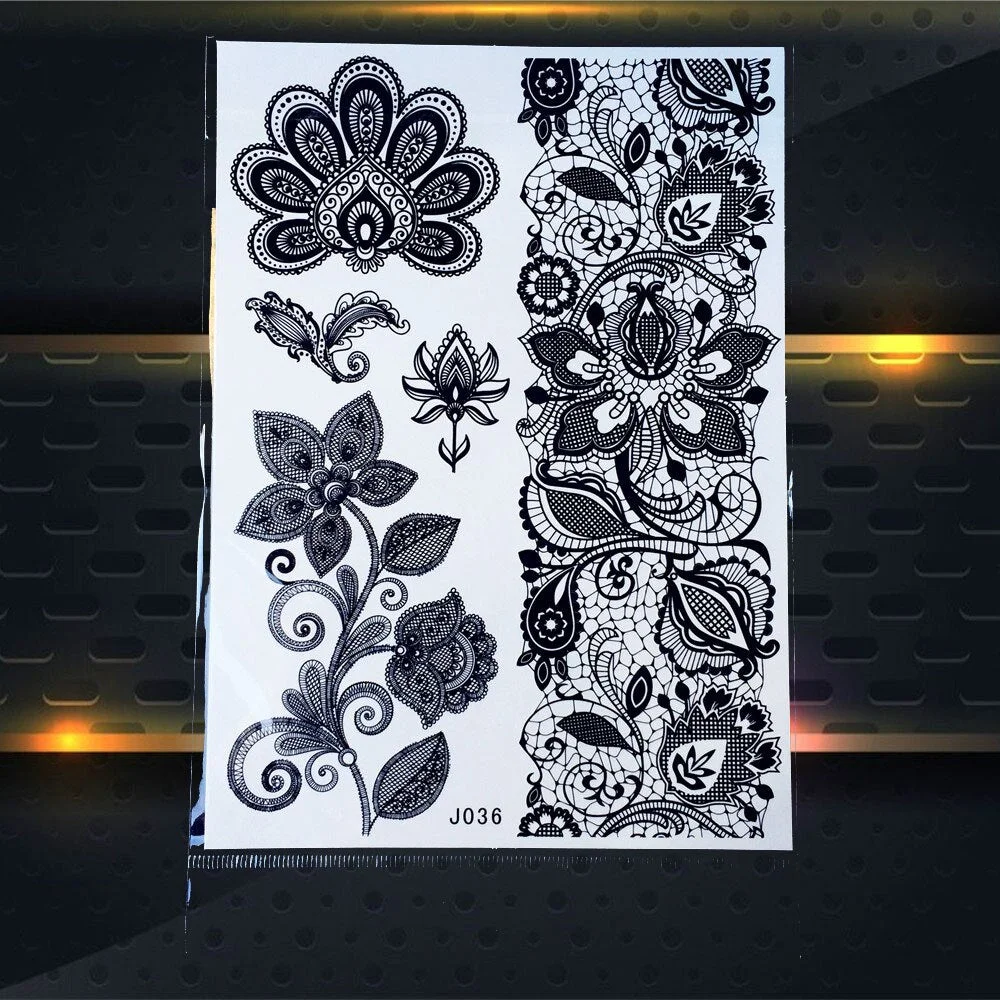 1PC Women Wedding Henna Flash Temporary Tattoo Sticker Black Elephant Ganesha Design Waterproof Fake Tattoo Elephant Chain PBJ18